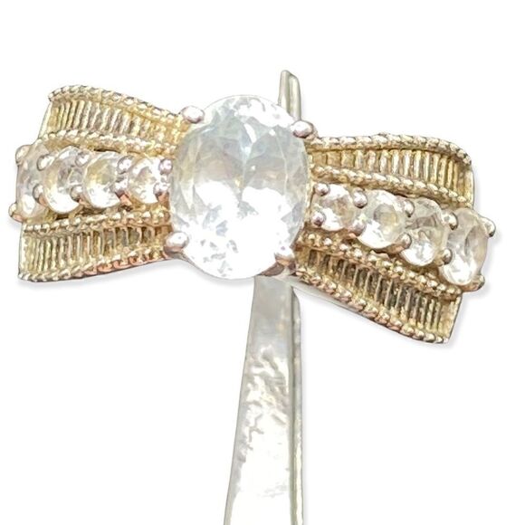 Aquamarine 9 stone ring I. Sterling silver marked 925 & GTS tested size 6 - Picture 13 of 15